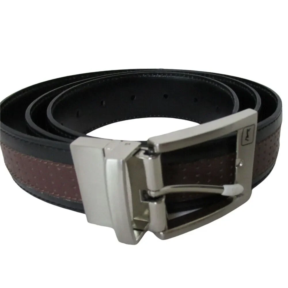 PGA‎ Tour 42 Belt Leather Reversible Black Brown Inset 2849500 Silver Tone Golf
